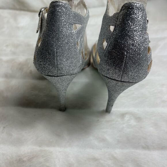 Betsey Johnson Blue silver glitter T strap sandals open toe ankle strap … - Picture 4 of 12
